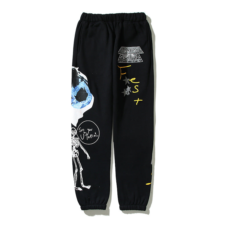 Kanye West Sunday Service Pant Vintage Graffiti Printing Sweatpants Casual Sports Fleece-Lined