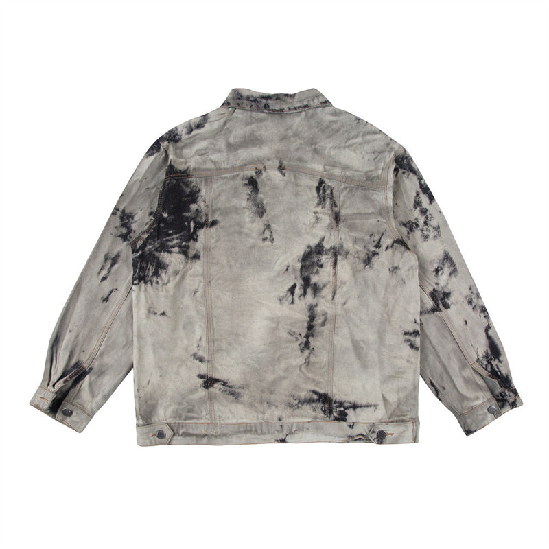 Men Denim Coat Jean Jackets Ripped Distressed Tie-Dyed Denim Jacket Men's Polo Collar Jacket Vintage Denim Jacket