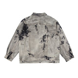 Men Denim Coat Jean Jackets Ripped Distressed Tie-Dyed Denim Jacket Men's Polo Collar Jacket Vintage Denim Jacket