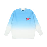 Mens Fall Outfits Gradient Heart Printing round Neck Pullover Knitted Sweater Men and Women