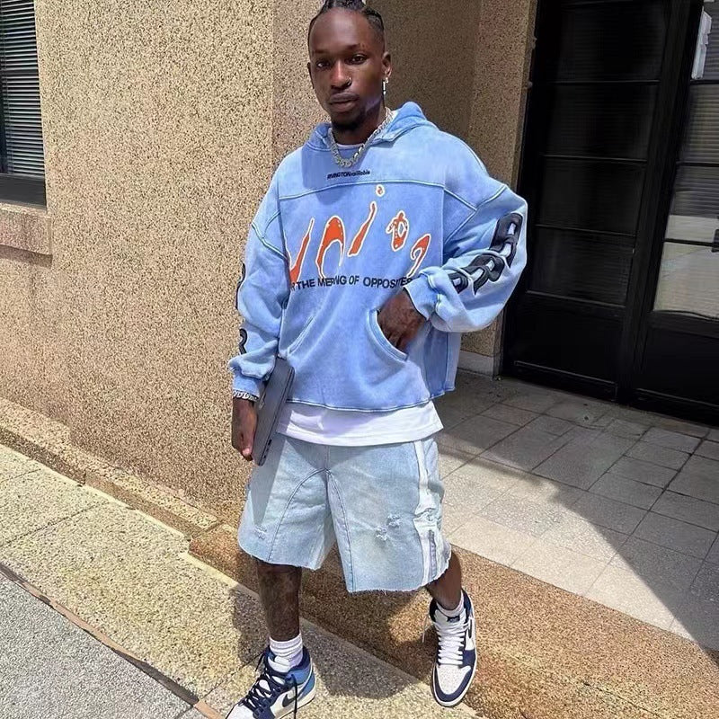 Rrr123 Hoodie Distressed Loose Hooded Sweater for Men and Women