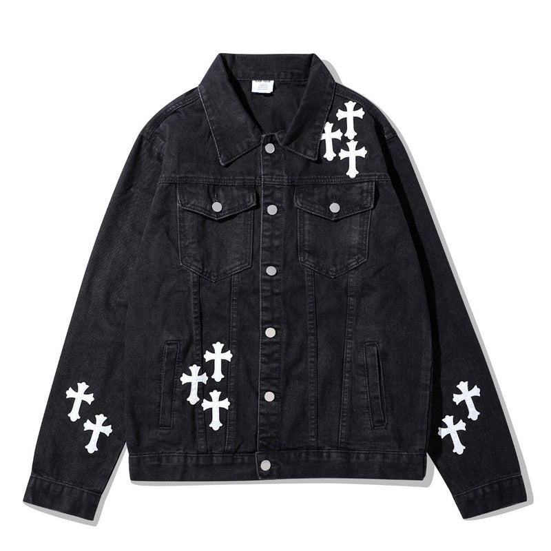 Men Denim Coat Jean Jackets Cross Patch Denim Jacket Men's Dark Polo Collar Jacket Denim Jacket
