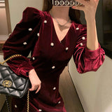 Winter Formal Dresses Red Gold Velvet Engagement Autumn Winter Long Dress Dress