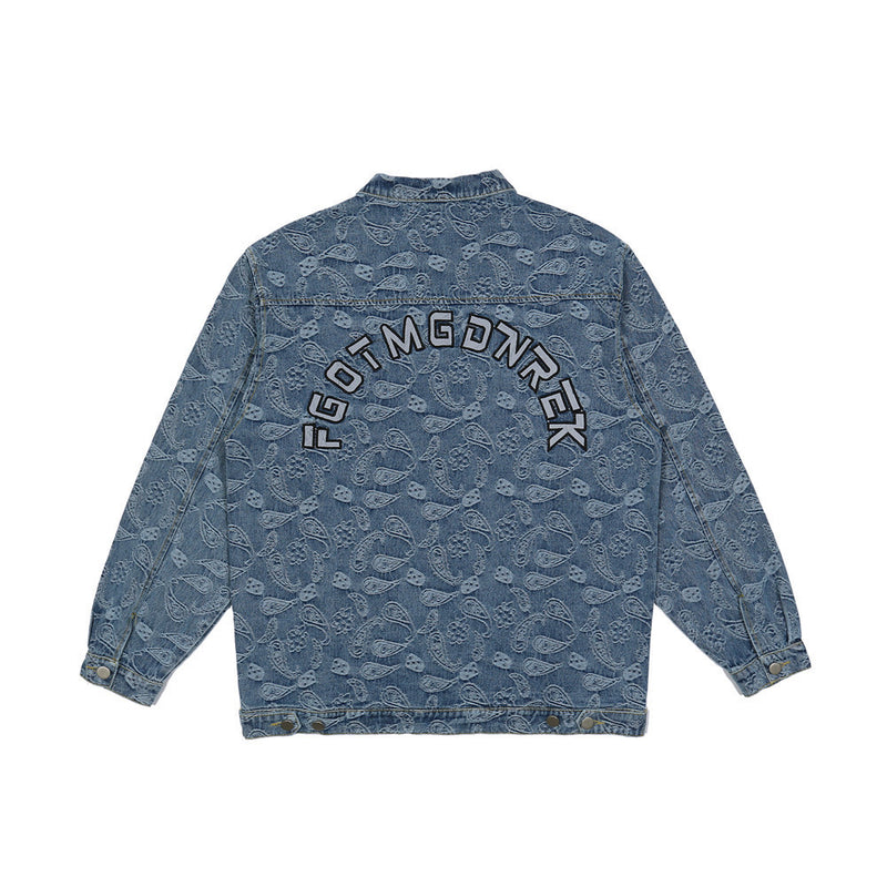 Men Denim Coat Jean Jackets Paisley Washed Do the Old Cowboy Coat Men's Vintage Loose Lapels Denim Jacket
