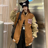 Brown Varsity Jacket Fashionable Coat Women's Autumn Loose Design Flocking Letter Street Retro Baseball Uniform
