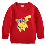 Children Pokemon Pikachu Hoodie Spring and Autumn Children's Cotton T-shirt round Neck