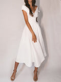 Bridesmaid Dress Spring/Summer Beauty Clothing Pure White Short Sleeve V-neck Tube Top Large Swing Dress