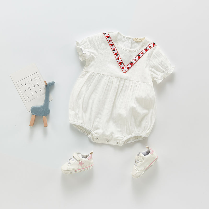 Summer Rompersvs Collar Embroidered Ruffled Short Sleeves Romper