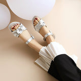 Flat Dress Sandals Summer Plus Size Buckle Strap Flower Cutout Sandals