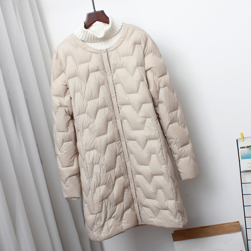 Women Winter Coats Puffer Jacket Down Coat Down Jacket Women's Mid-Length Round Neck White Duck Down Coat