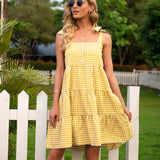 Gingham Dress Summer Fresh Sweet Dress Strap Type Dress