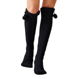 Winter Chunky Cable Thick Knit Thigh High Socks Long Stockings Boot Knitted Garter Fur Ball over the Knee Stockings Woolen Yarn Socks