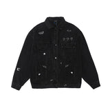 Men Denim Coat Jean Jackets Embroidered Washed Do the Old Cowboy Coat Men's Loose Lapels Jacket Denim Jacket