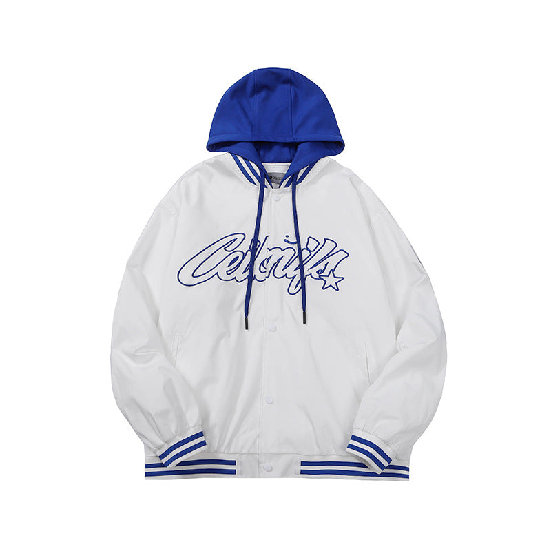 Baby Blue Varsity Jacket Spring and Autumn Coat Men's Hooded Jacket