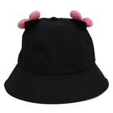 My Melody Hat Little Devil Bucket Hat Cute Girl Heart Bow Cartoon Black Bucket Hat Sun Hat Kulomi