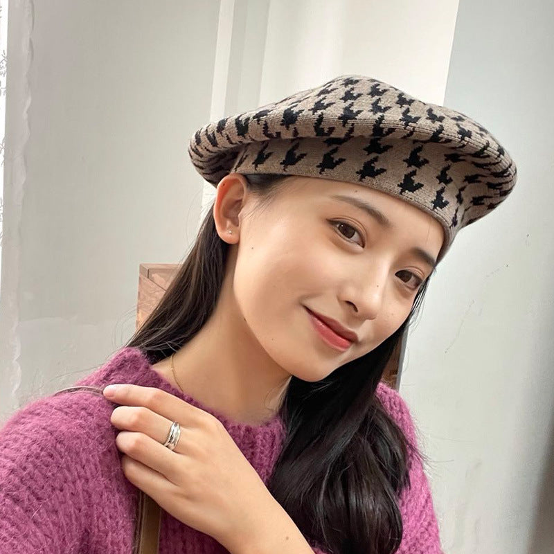 Check Beret Hat Women's Autumn Outing Leisure Dome
