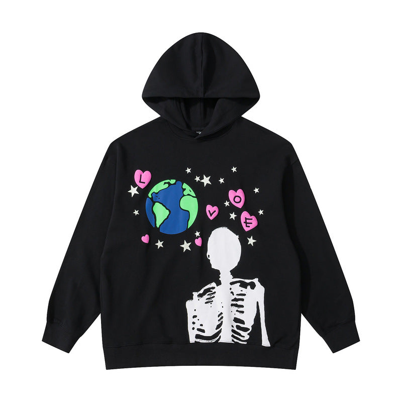 Mens Fall Outfits Printed Hoodie Men's Autumn and Winter Loose Hoodie