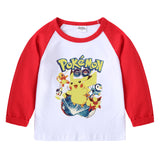 Children Pokemon Pikachu Hoodie Spring and Autumn Children's T-shirt round Neck Cartoon Long Sleeve