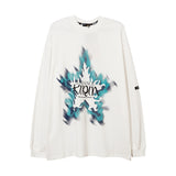 Mens Fall Outfits Loose Long Sleeve round Neck T-shirt I Flame Print Oversize Bottoming Shirt for Men and Women