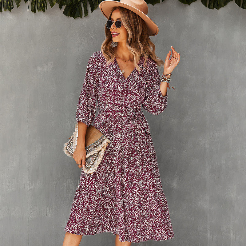 Emery Rose Dresses Waist Slimming Autumn And Winter Large Swing Floral Skirt