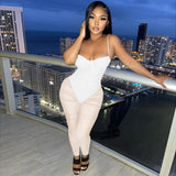 Spring Solid Color Sexy Sling Backless Gauzy One-Piece Trousers