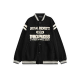 Red Varsity Jacket Autumn and Winter Letter Printing Long-Sleeved Baseball Jacket Jacket Boys Retro Couple Top Fleece-Lined