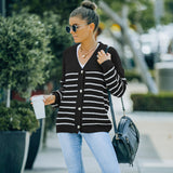 Women Fall Outfits Autumn and Winter Leisure Loose Sweater Striped Cardigan Jacket
