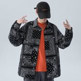 Denim Varsity Jacket Full Printed Loose Denim Jacket Men's plus Size Paisley Casual Jacket