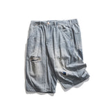 Men Shorts Summer Stripes Shorts Casual Straight-Leg Jeans Men