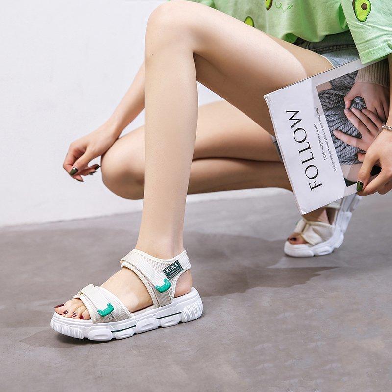 Women Open Toe Sandals Flats Summer Velcro Open Toe Casual Beach Sandals