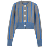 Preppy Aesthetic Sweater Spring Fashion round Neck Puff Sleeve Short Sweater Coat Knitted