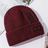 Men Winter Hats Men's Hat Autumn and Winter Solid Color Letter Embroidery