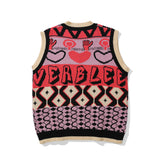 Men Sweater Vest Letter Jacquard Sweater Vest Men's V-neck Sleeveless Sweater Vest