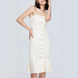 Women Spring Dress Waist-Tight Slim Fit Tube Top Lotus Leaf Hem Dress