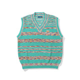 Men Sweater Vest Color Striped Embroidered Knitted Waistcoat Men's Loose V-neck Sleeveless Sweater Vest