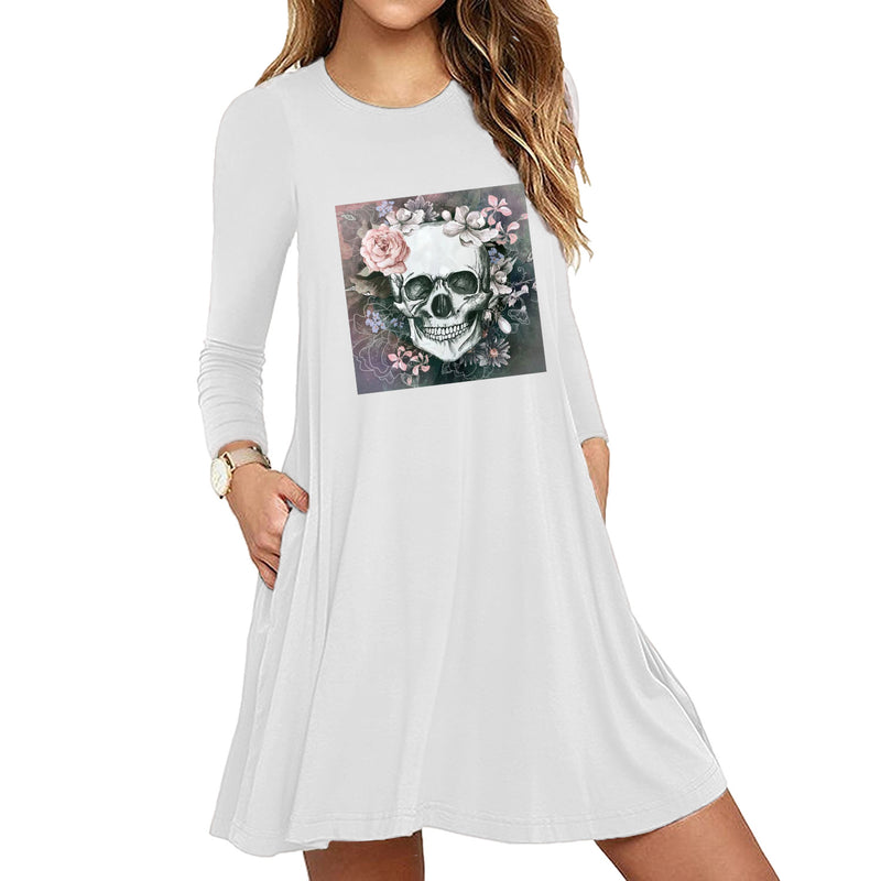 Skull Dress Skull Print Long Sleeve Slim Dress for Women