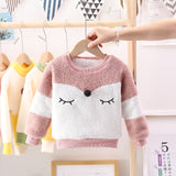 Girl Pullover Sweaters Autumn and Winter Cartoon Velvet Padded Thickened Sweater