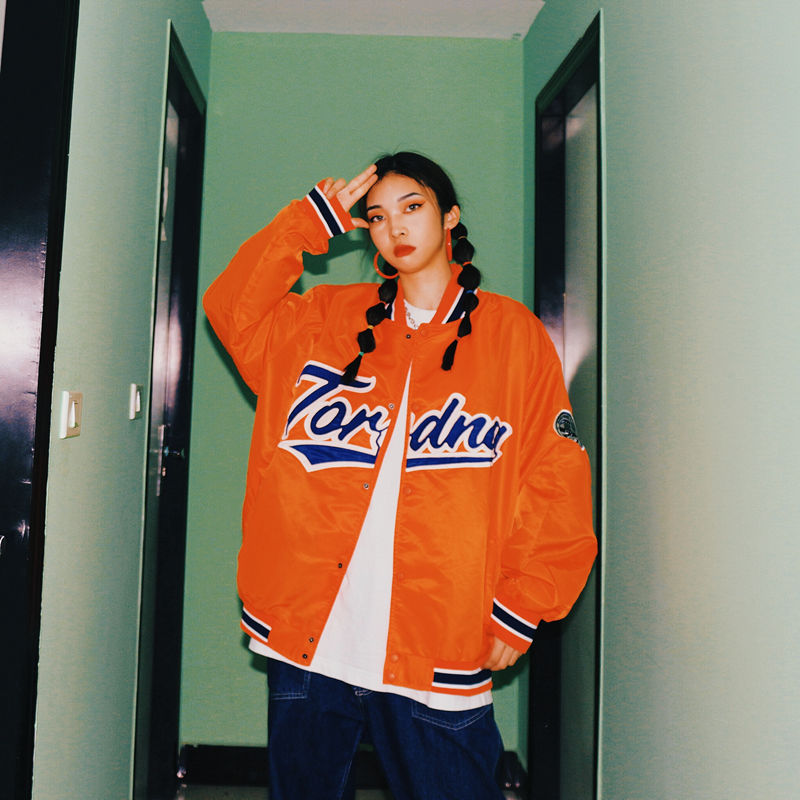 Orange Varsity Jacket Vintage Embroidered Baseball Uniform Street Jacket Winter Coat for Men and Women