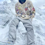 Saint Michael Hoodie Simpson Cartoon Vintage Graffiti Distressed Hooded Sweater Loose