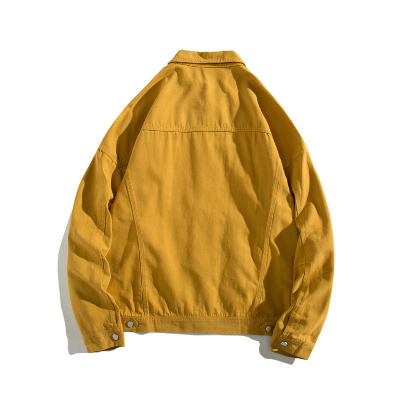 Yellow Varsity Jacket Autumn Jacket Men's Youth Light Clothing Outdoor Style Lapel Multi-Pocket Jacket
