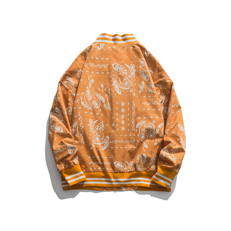 Orange Varsity Jacket Autumn Loose Paisley Jacket