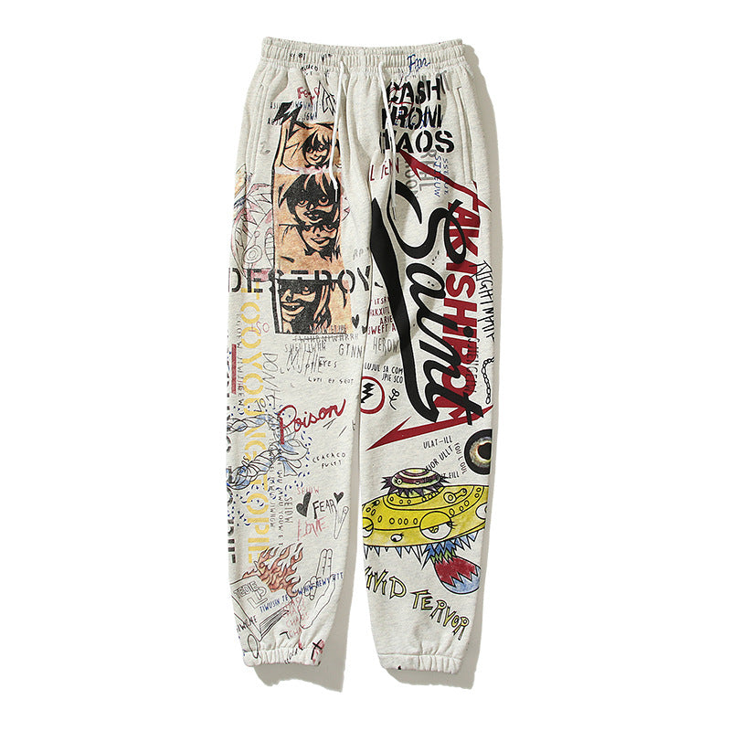 Kanye West Sunday Service Pant Cartoon Doodle Hand Drawn Retro Loose Terry Trousers