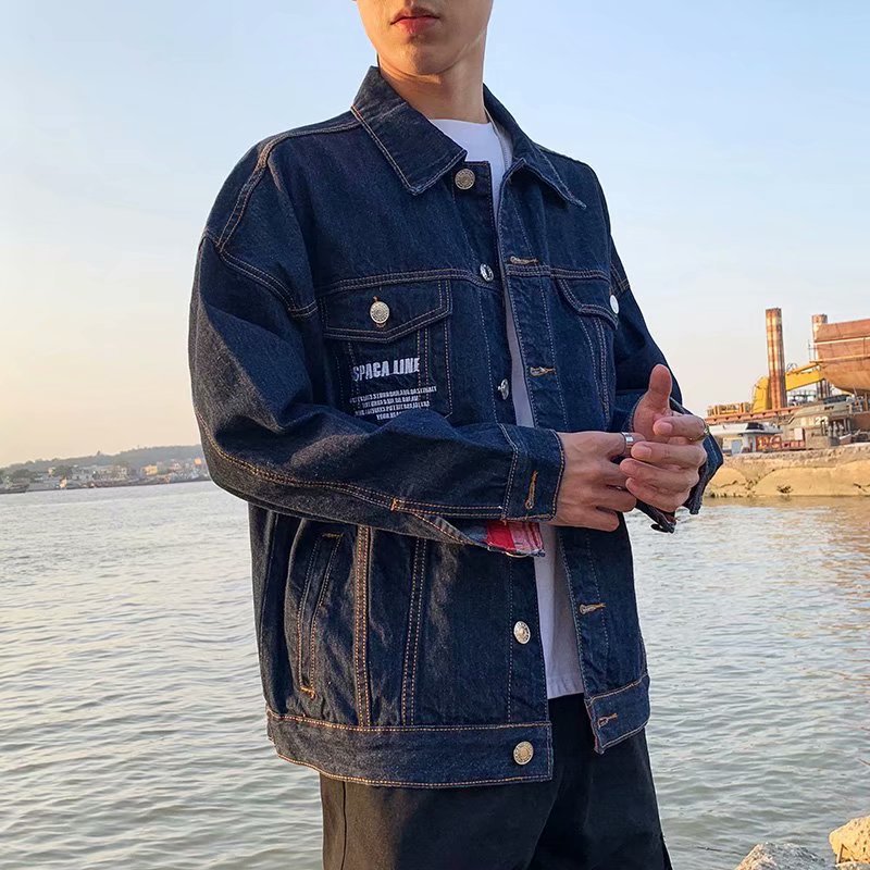 Men Denim Jacket Men's Spring and Autumn Print Letter Jacket