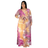 Nina Parker plus Size Dresses Sexy V-neck Split Tie-Dye Dress