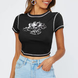 Maddy Euphoria Outfits Top Pullover Round Neck Printed Slim T-Shirt
