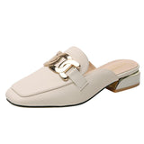 Finn Chain Pointed Toe Mule Mid Heel Toe Box Half Slippers Women's Summer Mules Sandals