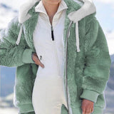 Women Winter Coats Autumn and Winter Loose Plush Zipper Hooded Jacket for Women