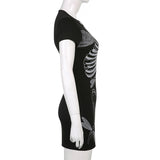 Skull Dress Women's 2022 Spring/Summer Printed High Waist Black, Short Sleeve