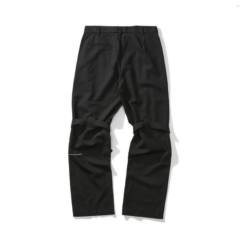 Man Fall Outfits Cargo Pants Ribbon Straight-Leg Trousers Hot Drilling Overalls Loose Flared Suit Pants for Men and Women