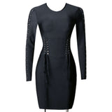 Winter Formal Dresses Tight Waist Sheath Long Sleeve Dress Black Waist Skirt